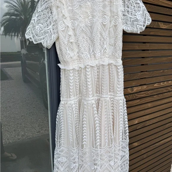 Ivy City Co Lace Tea Length Dress in Cream - Picture 2 of 5